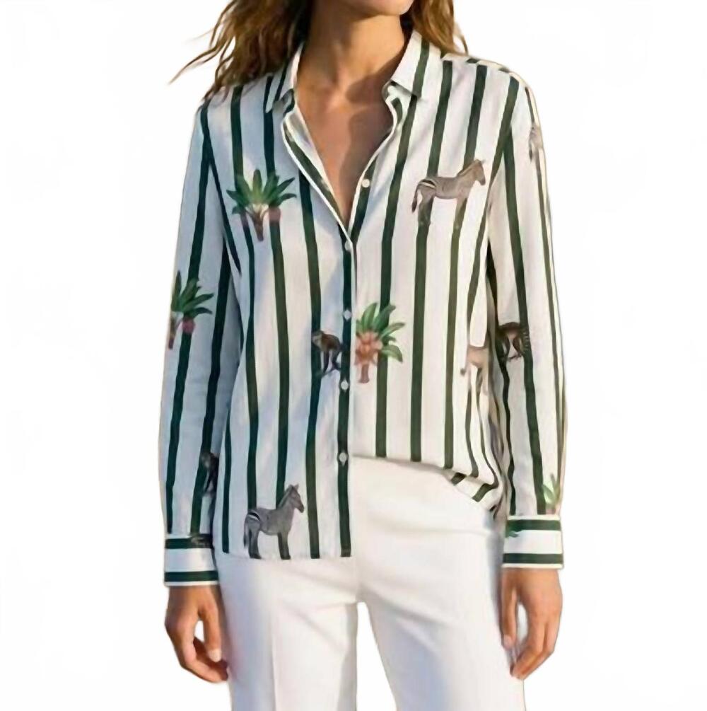 NEW VILAGALLO safari print striped shirt in rayas verde